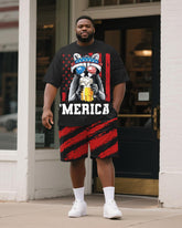 Men's Plus Size Independence Day Raccoon Merica Alphabet Print Round Neck Short Sleeve T-Shirt Shorts Suit